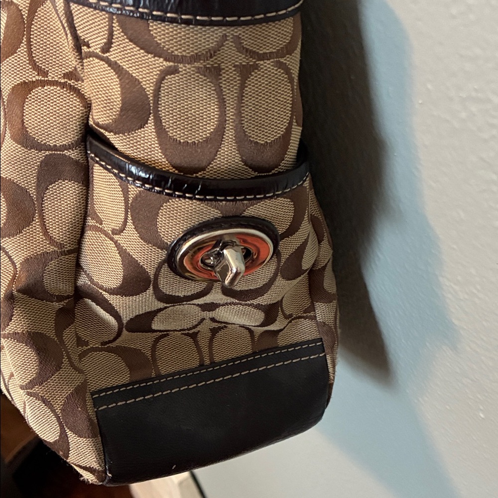 Coach Tan and Brown Signature Pleated Gallery Shoulder Handbag Tote - Picture 6 of 15